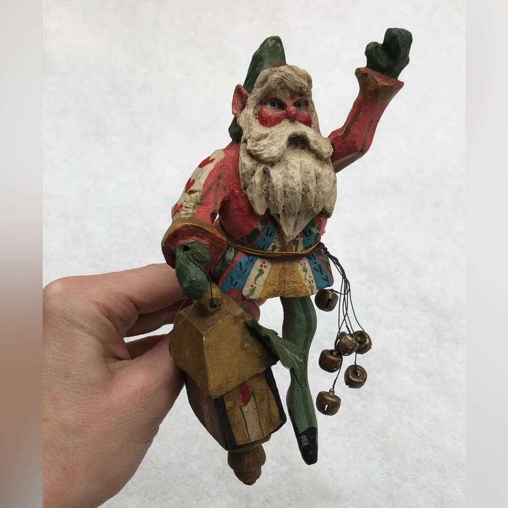 House Of Hatten Vintage 1988 Enchanted Forest Santa Elf w/ Lantern & Bells 7.5"